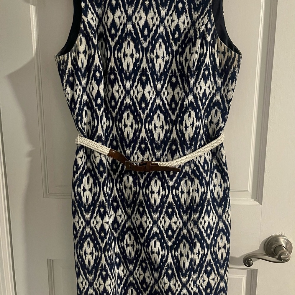 Anne Klein Navy and Cream Geometric Midi Dress